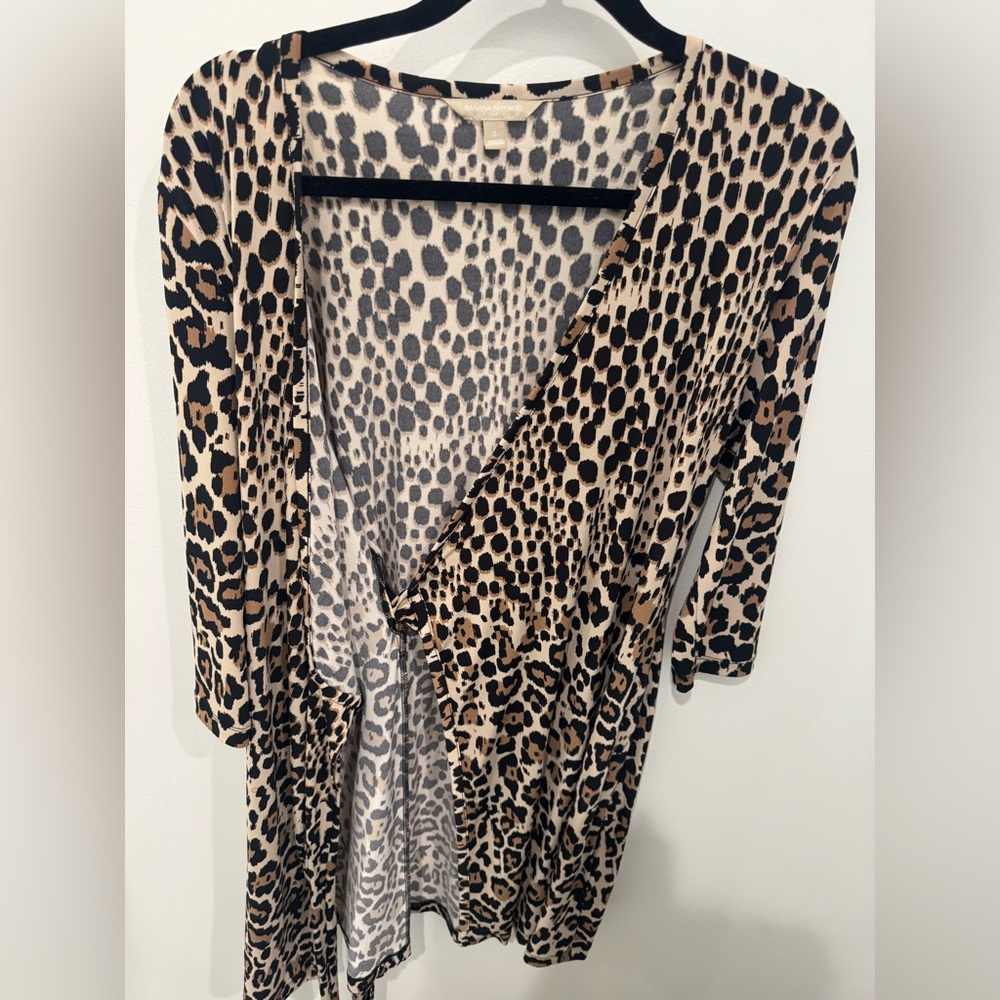Banana Republic Leopard Animal Print Wrap Long Sleeve Dress Size Small - Picture 5 of 8